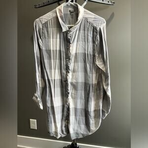 Aerie Gray Casual Button Down Flannel Shirt Top Size XL Long Length